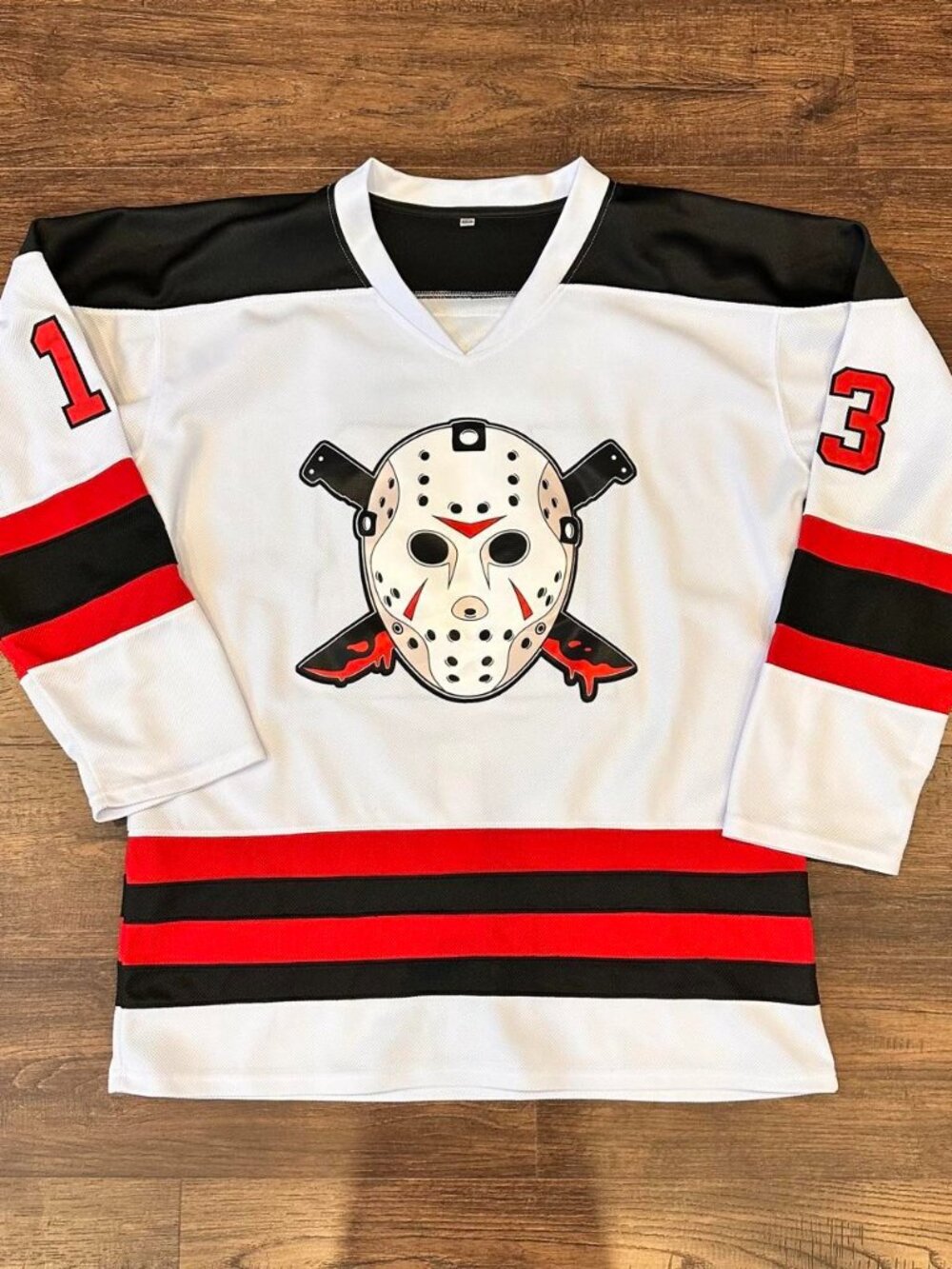 Jason Voorhees Friday the 13th Hockey Jersey White Red Black Size Large